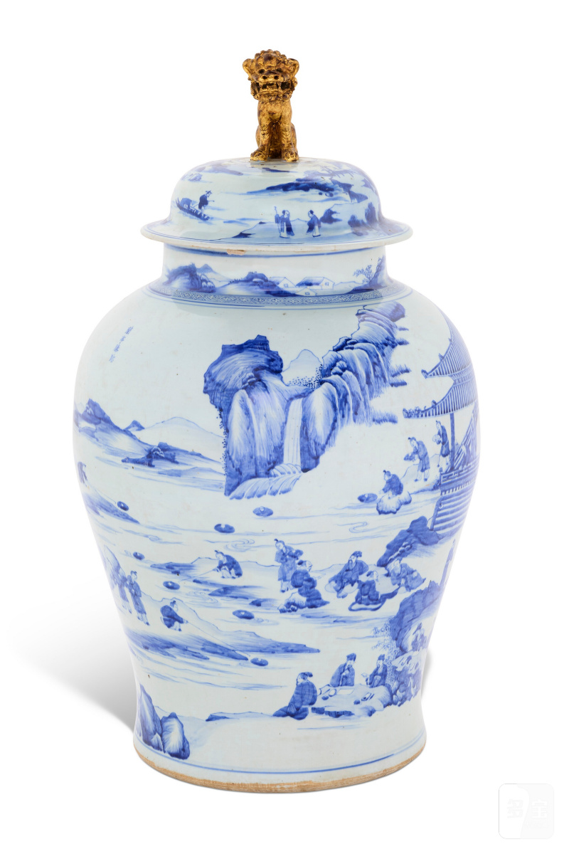 GRANDE POTICHE COUVERTE EN PORCELAINE BLEU BLANC À DÉCOR DU PAVILLON DES ORCHIDÉES  CHINE, DYNASTIE QING, ÉPOQUE KANGXI (1662-1722) - 图4